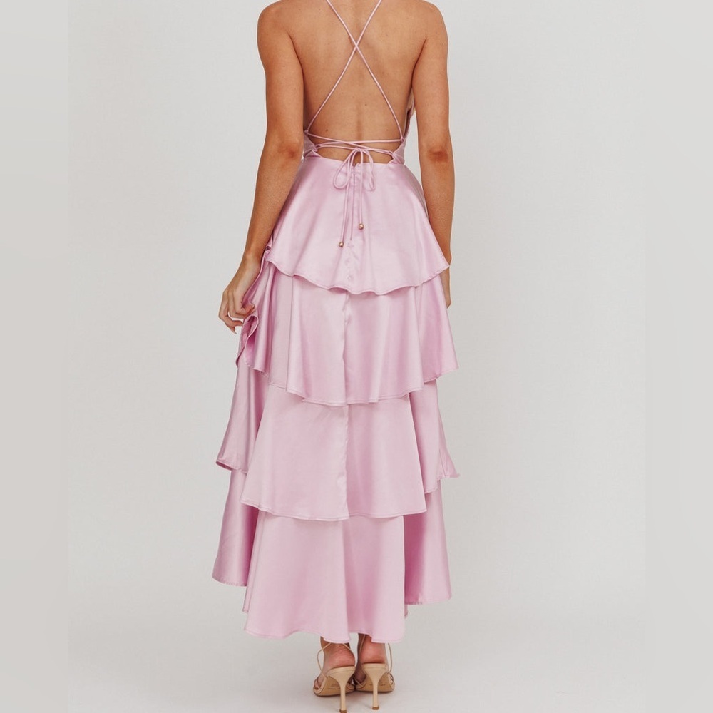 Selfie Leslie NWT Auguste Tiered Frill Strappy Back Dress Lilac - Picture 2 of 11